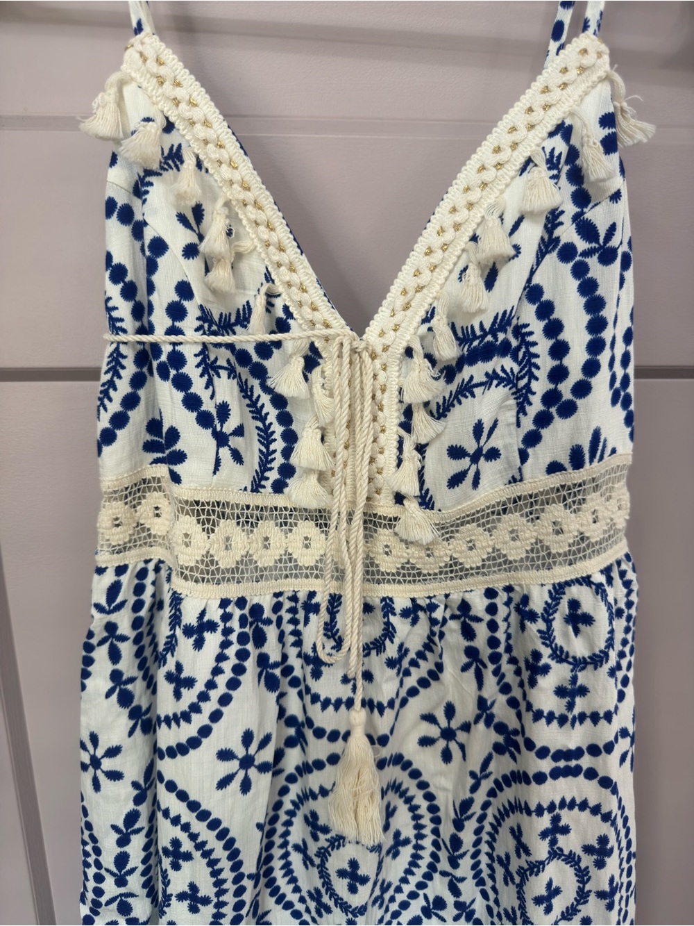 Cupshe White & Blue Printed Spaghetti Strap Midi Dress - Picture 4 of 6